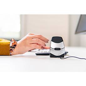 BakkerElkhuizen DXT 2 Precision Mouse, kabelgebunden, vier DPI Stufen (500, 1000, 1500, 2000), Laser-Sensor, Plug & Play, ergonomisch, für Rechts- und Linkshänder, B 45 x H 81 x T 56 mm, grau/silber