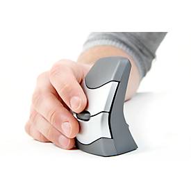 BakkerElkhuizen DXT 2 Precision Mouse Wireless, kabellos, vier DPI Stufen (500, 1000, 1500, 2000), Laser-Sensor, Plug & Play, ergonomisch, für Rechts- und Linkshänder, B 55 x H 80 x T 44 mm, grau/silber