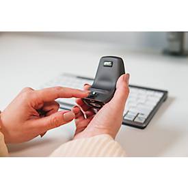 BakkerElkhuizen DXT 2 Precision Mouse Wireless, kabellos, vier DPI Stufen (500, 1000, 1500, 2000), Laser-Sensor, Plug & Play, ergonomisch, für Rechts- und Linkshänder, B 55 x H 80 x T 44 mm, grau/silber