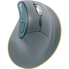 BakkerElkhuizen Vertikalmaus FastForward, für Rechtshänder, ergonomisch, 8 Tasten und Scrollrad, 5 DPI-Stufen, 3 Anschlussmöglichkeiten, dunkelgrau