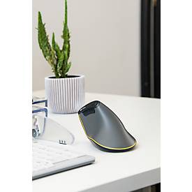 BakkerElkhuizen Vertikalmaus FastForward, für Rechtshänder, ergonomisch, 8 Tasten und Scrollrad, 5 DPI-Stufen, 3 Anschlussmöglichkeiten, dunkelgrau