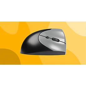 BakkerElkhuizen Vertikalmaus HandShake 3-Mode, ergonomisch, für Linkshänder, 7 Tasten und Scrollrad, 1000-6400 dpi, USB/Bluetooth/Kabel, grau-schwarz