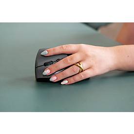 BakkerElkhuizen Vertikalmaus HandShake 3-Mode, ergonomisch, für Linkshänder, 7 Tasten und Scrollrad, 1000-6400 dpi, USB/Bluetooth/Kabel, grau-schwarz