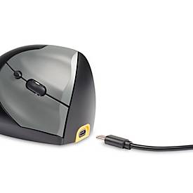 BakkerElkhuizen Vertikalmaus HandShake 3-Mode, ergonomisch, für Rechtshänder, 7 Tasten und Scrollrad, 1000-6400 dpi, USB/Bluetooth/Kabel, grau-schwarz