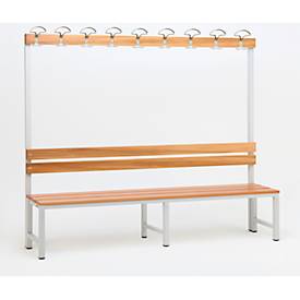 Banc de vestiaires avec dossier et crochets L 2000 mm