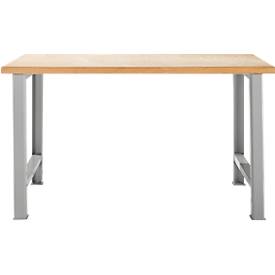 Banco de trabajo modular Schäfer Shop Select, unidad básica, tablero multiplex de haya, hasta 500 kg, ancho 1500 x fondo 700 x alto 840 mm, aluminio blanco ral 9006