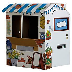 Bankers Box Marktstand XL zum Ausmalen, Wellpappe, Stecksystem, Türen & Theke, FSC-zertifiziert, 1088 x 940 x 940 mm, ab 3 Jahren, weiß