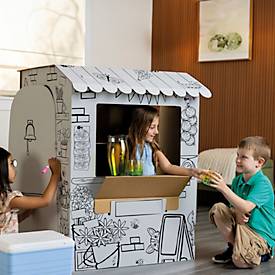 Bankers Box Marktstand XL zum Ausmalen, Wellpappe, Stecksystem, Türen & Theke, FSC-zertifiziert, 1088 x 940 x 940 mm, ab 3 Jahren, weiß