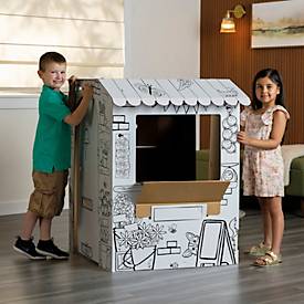 Bankers Box Marktstand XL zum Ausmalen, Wellpappe, Stecksystem, Türen & Theke, FSC-zertifiziert, 1088 x 940 x 940 mm, ab 3 Jahren, weiß