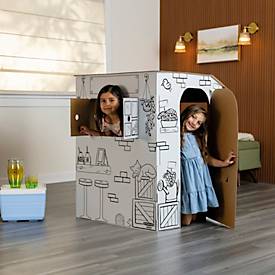 Bankers Box Marktstand XL zum Ausmalen, Wellpappe, Stecksystem, Türen & Theke, FSC-zertifiziert, 1088 x 940 x 940 mm, ab 3 Jahren, weiß