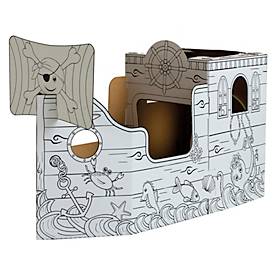 Bankers Box Piratenschiff XL, ausmalbares Kartonspielzeug, Wellpappe, FSC-zertifiziert, interaktive Türen/Fenster, ab 3 Jahren, B 790 x T 1350 x H 505 mm, weiß