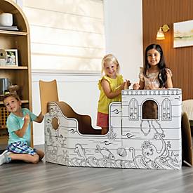 Bankers Box Piratenschiff XL, ausmalbares Kartonspielzeug, Wellpappe, FSC-zertifiziert, interaktive Türen/Fenster, ab 3 Jahren, B 790 x T 1350 x H 505 mm, weiß