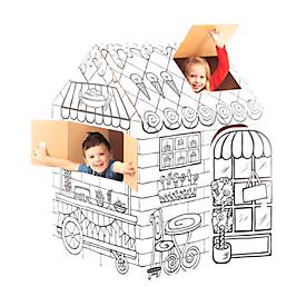 Bankers Box Spielhaus Restaurant/Candyshop, XXL ausmalbares Kinderhaus aus Wellpappe, FSC, B 813 x T 813 x H 1213 mm, ab 3 Jahren, weiß