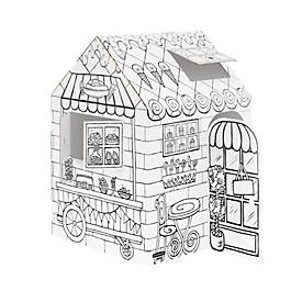 Bankers Box Spielhaus Restaurant/Candyshop, XXL ausmalbares Kinderhaus aus Wellpappe, FSC, B 813 x T 813 x H 1213 mm, ab 3 Jahren, weiß