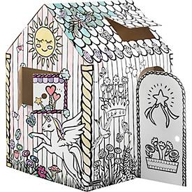 Bankers Box Spielhaus XL Playhouse Unicorn, Einhorn-Motiv, Wellpappe, bemalbar, Türen/Fenster, FSC-zertifiziert, B 813 x T 813 x H 1213 mm, weiß