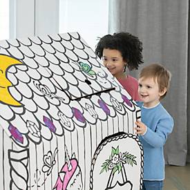 Bankers Box Spielhaus XL Playhouse Unicorn, Einhorn-Motiv, Wellpappe, bemalbar, Türen/Fenster, FSC-zertifiziert, B 813 x T 813 x H 1213 mm, weiß