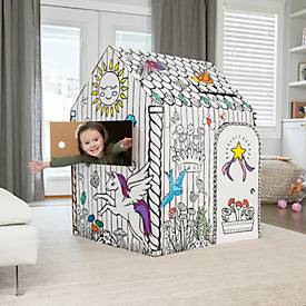 Bankers Box Spielhaus XL Playhouse Unicorn, Einhorn-Motiv, Wellpappe, bemalbar, Türen/Fenster, FSC-zertifiziert, B 813 x T 813 x H 1213 mm, weiß