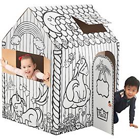 Bankers Box Spielhaus XL Playhouse Unicorn, Einhorn-Motiv, Wellpappe, bemalbar, Türen/Fenster, FSC-zertifiziert, B 813 x T 813 x H 1213 mm, weiß