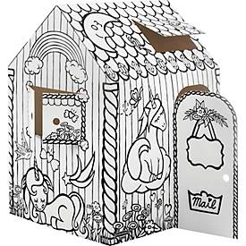 Bankers Box Spielhaus XL Playhouse Unicorn, Einhorn-Motiv, Wellpappe, bemalbar, Türen/Fenster, FSC-zertifiziert, B 813 x T 813 x H 1213 mm, weiß