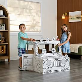 Bankers Box XL DINO-Truck Spielhaus aus Wellpappe, zum Ausmalen, Stecksystem, kinderfreundliche Tinten, FSC-zertifiziert, B 795 x T 977 x H 815 mm, weiß