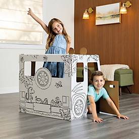 Bankers Box XL DINO-Truck Spielhaus aus Wellpappe, zum Ausmalen, Stecksystem, kinderfreundliche Tinten, FSC-zertifiziert, B 795 x T 977 x H 815 mm, weiß