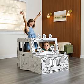 Bankers Box XL DINO-Truck Spielhaus aus Wellpappe, zum Ausmalen, Stecksystem, kinderfreundliche Tinten, FSC-zertifiziert, B 795 x T 977 x H 815 mm, weiß