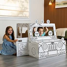 Bankers Box XL DINO-Truck Spielhaus aus Wellpappe, zum Ausmalen, Stecksystem, kinderfreundliche Tinten, FSC-zertifiziert, B 795 x T 977 x H 815 mm, weiß
