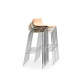 Barhocker Leyform My Stool, stapelbar bis zu 3 Stück, B 470 x T 510 x H 740 mm, Holz & Stahl, Buche Natur gebeizt, 3 Stück