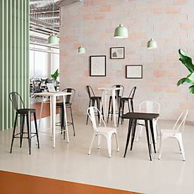 Barhocker meet by Paperflow URBAN, Rückenlehne, stapelbar, UV-behandelt, perforierte Sitzfläche, B 360 x H 365 x H 760 mm, Stahl verzinkt, schwarz/schwarz, 2 Stück