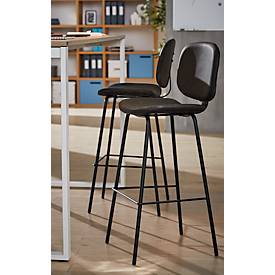 Barhocker Vintage, mit Lehne, Stahlbeine, Sitzhöhe 760 mm, 2 Stk., B 430 x T 510 x H 1080 mm, Kunstleder, schwarz