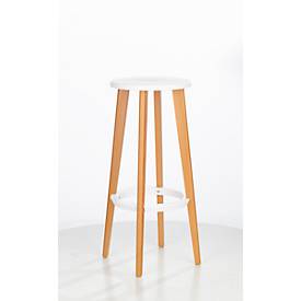 Barhocker WOODY, ABS-Kunststoff, mit Fußring, Massivholzbeine, Sitzhöhe 760 mm, 2 Stk, weiß