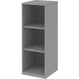 BARI boekenkast, 3 OH, 2 legborden, spaanplaat, B 427 x D 430 x H 1117 mm, middengrijs.