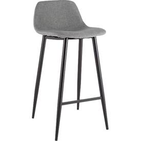 Barkruk, B 500 x D 450 x H 950 mm, voetsteun, gestoffeerd, zwart, stoffen bekleding grijs, set van 2