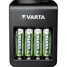Batterieladegerät Varta LCD Plug Charger, für 4 x Mignon AA/Micro AAA/9 V NiMH-Akkus & 1 x USB, LCD-Anzeige, inkl. 4 Akk