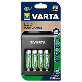 Batterieladegerät Varta LCD Plug Charger, für 4 x Mignon AA/Micro AAA/9 V NiMH-Akkus & 1 x USB, LCD-Anzeige, inkl. 4 Akkus