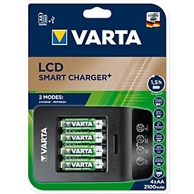 Batterieladegerät Varta LCD Smart Charger, für 4 x Mignon AA/Micro AAA & 1 x USB, 2 Modi, LCD-Anzeige, inkl. 4 Akkus