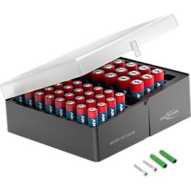 Batterien Ansmann, Vorratsbox mit 32 x Micro AAA und 20 x Mignon AA Batterien, Aufhängeösen, inkl. Befestigungsmaterial