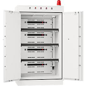 Batterietresor Phoenix Commander Pro BS1946K, 569 l, VDMA 24994:2024-08, 4 Fachböden, Zylinderschloss, B 1125 x T 710 x H 1910 mm, Stahl, signalweiß RAL 9003