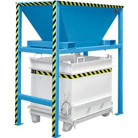 Bauer BTS Befülltrichter, Stahlblech, Standkonstruktion, Einfahrtaschen, lackiert, L 980 x B 1980 x H 2050 mm, lichtblau RAL 5012