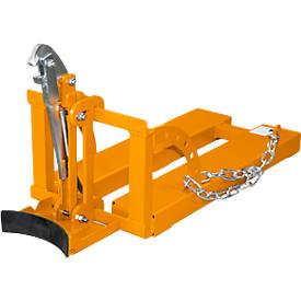 Bauer Fasslifter RS 60-I, für Stapler, 1 x 60-l Fässer, L 1050 x B 410 x H 460 mm, bis 100 kg, Stahl, Gelborange