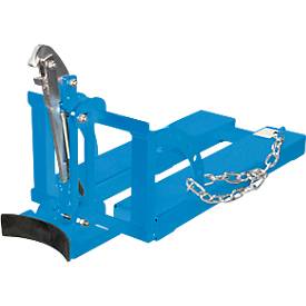 Bauer Fasslifter RS 60-I, für Stapler, 1 x 60-l Fässer, L 1050 x B 410 x H 460 mm, bis 100 kg, Stahl, Lichtblau