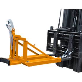 Bauer Fasslifter RS-I/91, für Stapler, 1 x 200/220-l-Fässer, L 1295 x B 585 x H 925 mm, bis 800 kg, Stahl, Gelborange