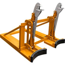 Bauer Fasslifter RS-II/91, für Stapler, 2 x 200/220-l-Fässer, L 1185 x B 940 x H 925 mm, bis 1600 kg, Stahl, Gelborange