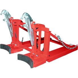 Bauer Fasslifter RS-II/D 91, für Stapler, 2 x 110 bis 200-l-Deckelfässer, L 1285 x B 940 x H 810 mm, bis 1600 kg, Stahl, Feuerrot