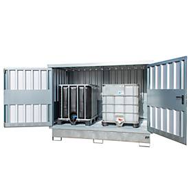 Bauer Gefahrstoffdepot Typ GD-E/IBC-2 ,verzinkt, für 2 IBC oder 4 Fässer, mit Auffangwanne & Gitterrost, abschließbar, B 2835 x T 1595 x H 2180 mm