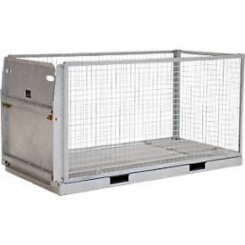 Bauer Gitterbehälter MTP 2000, mit Tränenblechboden, Auffahrrampe & 4 Verzurrösen, 3-seitiges Drahtgitter, feuerverzinkt, B 2145 x T 1085 x H 1120 mm