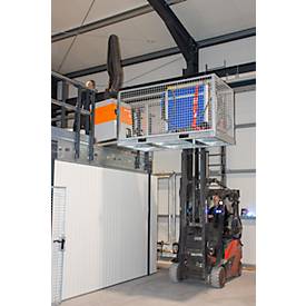 Bauer Gitterbehälter MTP 2000, mit Tränenblechboden, Auffahrrampe & 4 Verzurrösen, 3-seitiges Drahtgitter, feuerverzinkt, B 2145 x T 1085 x H 1120 mm