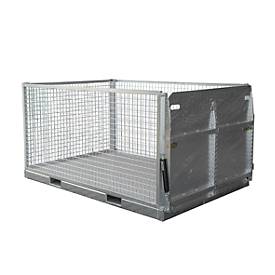 Bauer Gitterbehälter MTP 3000, mit Tränenblechboden, Auffahrrampe & 4 Verzurrösen, 3-seitiges Drahtgitter, feuerverzinkt, B 2145 x T 1085 x H 1500 mm