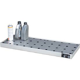 Bauer Kleingebindewanne KGW 1/M V4A, mit Lochblechrost, L 940 x B 370 x H 60 mm, 20 L, 150 kg, Edelstahl 1.4571, Silber