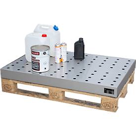 Bauer Kleingebindewanne KGW-P 4/M V4A, für Euro- und Chemiepaletten, Edelstahl, L 1200 x B 600 x H 120 mm, bis 200 kg, mit Lochblech-Rost